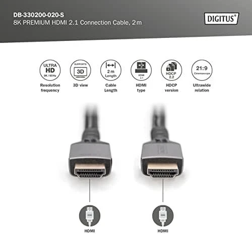 Digitus 8K HDMI kabelis: jungtys ir techninės charakteristikos
