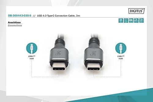 Kabelis USB Digitus USB-C - USB-C 3 m Juodas (DB-300443-030-S)