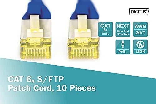 Digitus Kabelis krosowy CAT 6A, S/FTP, 0.25m, 10 vnt, mėlyna (DK-1644-A-0025-B-10)