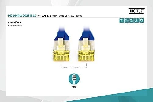 Digitus Kabelis krosowy CAT 6A, S/FTP, 0.25m, 10 vnt, mėlyna (DK-1644-A-0025-B-10)