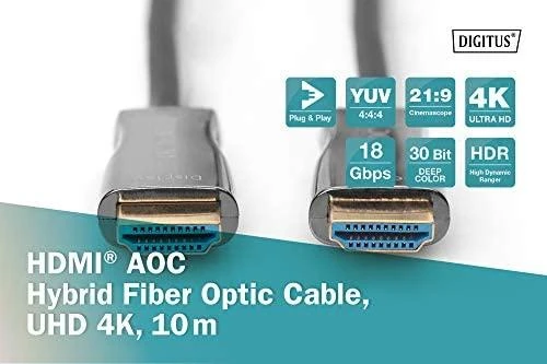 Assmann Electronic „Assmann“ elektroninis ASSMANN jungiamasis kabelis HDMI hibridinis šviesolaidinis „Premium HighSpeed Ethernet“ AOC 4K 60Hz UHD tipas HDMI A/HDMI AM/M 20m