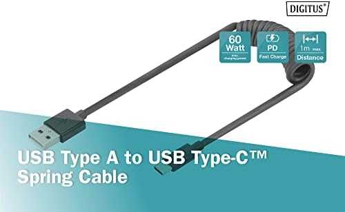 Digitus Skaitmenas | USB 2.0 tipo A į USB C spiralinis kabelis | AK-300430-006-S | USB-A į USB-C USB 2.0 Type A, kištukas | USB C, kištukas