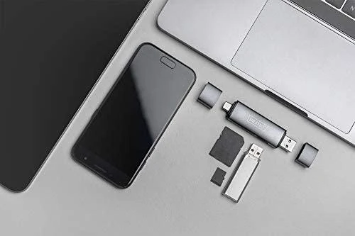 Assmann Electronic DIGITUS DA-70886 Combo kortelių skaitytuvo šakotuvas USB-C+USB 3.0 1x SD 1xMicroSD 1xUSB 3.0 pilkas
