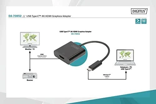 Assmann Electronic DIGITUS USB Type-C to HDMI Adapteris 4K/30Hz kabelio ilgis: 19,5 cm juodas