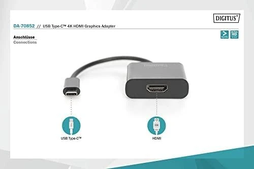 Assmann Electronic DIGITUS USB Type-C to HDMI Adapteris 4K/30Hz kabelio ilgis: 19,5 cm juodas