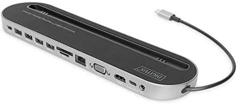 Assmann Electronic DIGITUS DA-70888 12-port USB-C Dock pilka HDMI VGA 2xUSB-C 4xUSB-A RJ45 1x3.5mm SD/MicroSD