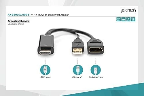 Digitus HDMI į DisplayPort adapteris su USB maitinimu