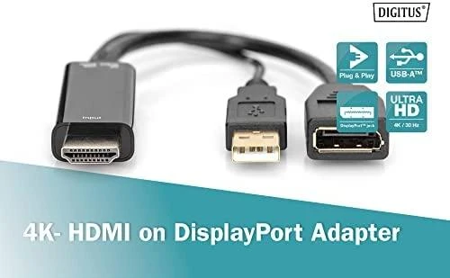 Assmann Electronic DIGITUS HDMI M to DP F su išoriniu maitinimu 4K 30Hz 2m Juodas