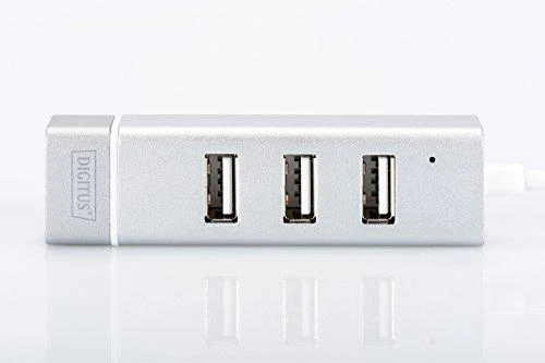 Assmann Electronic DIGITUS USB 2.0 3 prievadų šakotuvas + greitas Ethernet LAN adapteris su C tipo jungtimi