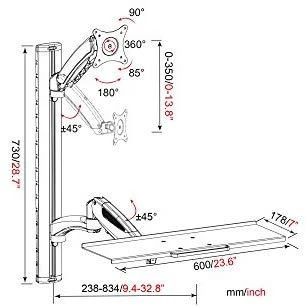 Assmann Electronic DIGITUS monitorius ir klaviatūros tvirtinimas prie sienos iki 27 colių dujų spyruoklinis laikiklis maks. 8KG VESA 75x75mm 100x100mm