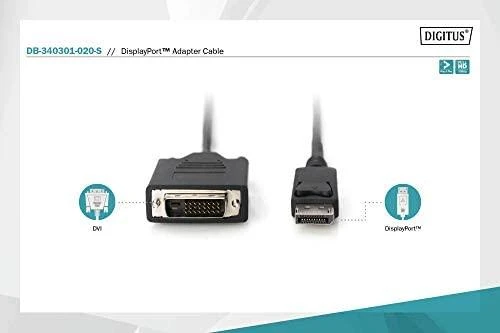„Digitus DisplayPort“ – DVI-D laidas, 2 m juodas (DB-340301-020-S)