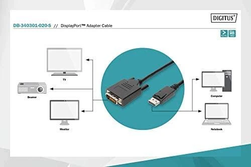 „Digitus DisplayPort“ – DVI-D laidas, 2 m juodas (DB-340301-020-S)