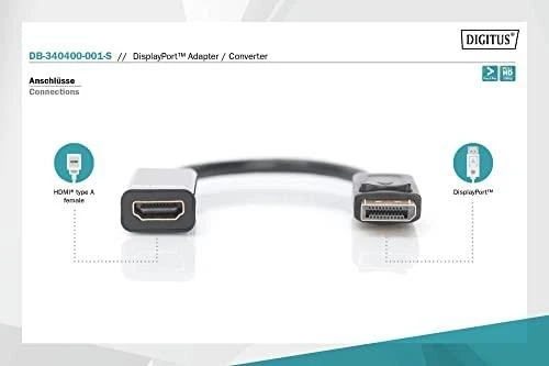 Adapteris AV Digitus DisplayPort - HDMI juoda (DB-340400-001-S)