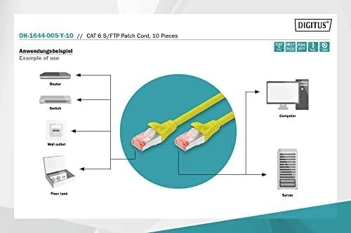 Digitus Patchcord CAT6, S-FTP, 0.5m, geltona, 10 vnt (DK-1644-005-Y-10)