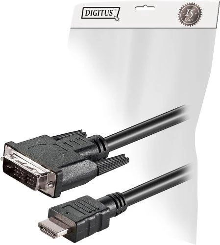 „Digitus“ HDMI adapterio kabelis, A-DVI(18+1) tipo, M/M, 2,0 m, „Full HD“, UL, juodas, DK-330300-020-S