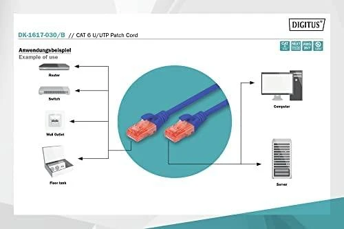 DIGITUS UTP LAN cable, patch 6 cat, 3.0m, mėlynas, 2xRJ45, DK-1617-030/B