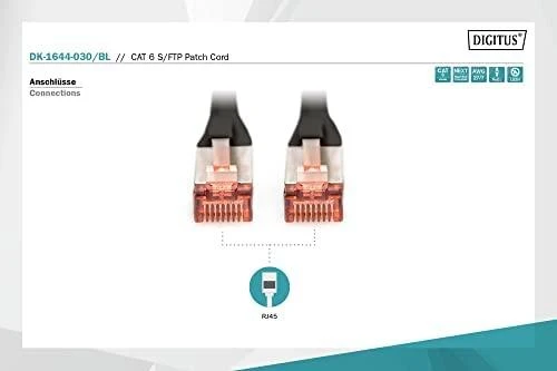 Digitus Patchcord, crossover, S/FTP, Cat6, 3m, juoda (DK-1644-030/BL)