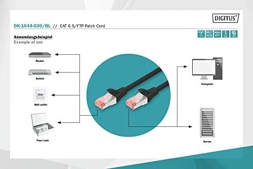 Digitus Patchcord, crossover, S/FTP, Cat6, 3m, juoda (DK-1644-030/BL)