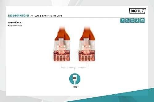 DIGITUS SFTP LAN kabelis, patch 6 cat, 5,0 m, raudonas, 2xRJ45, DK-1644-050/R