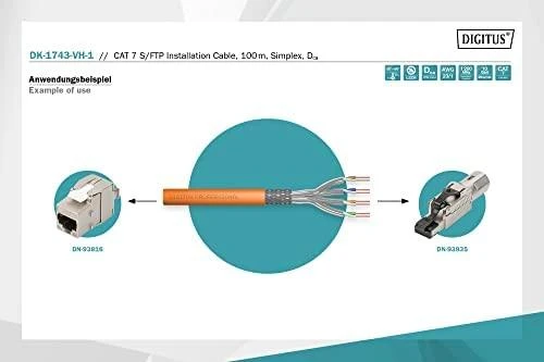 Kabelis Digitus SSTP kat.7, LSZH, AWG 23/1, 100m.