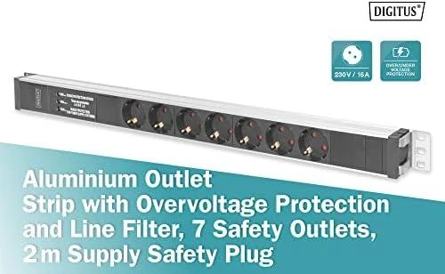 Assmann Electronic DIGITUS 1U Aliuminio PDU Montuojamas ant stovo 16A 4000W 250VAC 50/60Hz 7x lizdas CEE 7/7 2m kabelis CEE 7/7 kištukas