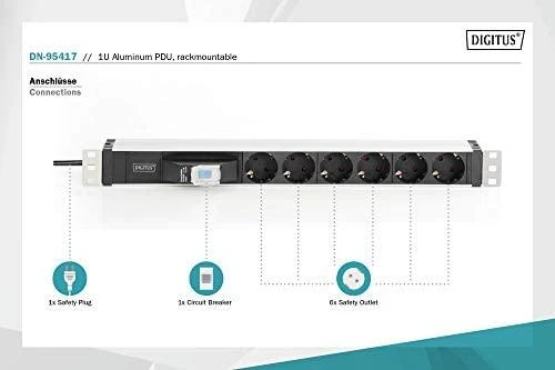 Assmann Electronic DIGITUS DN-95417 1U aliuminio PDU montuojamas ant stovo 6x saugos lizdas 16A 4000W 250VAC 50/60Hz