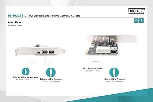 Assmann Electronic DIGITUS IEEE 1394a sąsajos kortelė PCIexpress 3 prievadas 1x int. 2x išorinis Uostai
