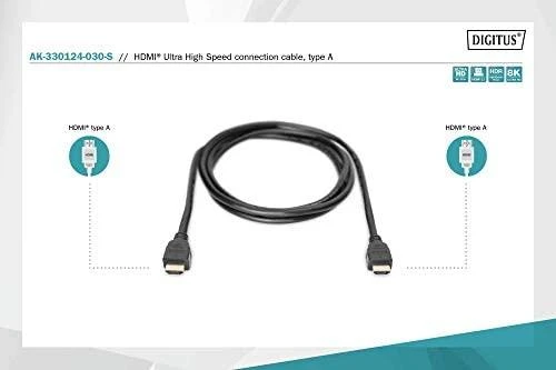 Assmann Electronic Assmann elektroninis ASSMANN jungiamasis kabelis HDMI Ultra HighSpeed Ethernet 8K 60Hz UHD tipas HDMI A/HDMI A M/M 3m