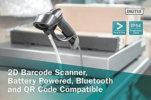 Assmann elektroninis DIGITUS 2D Bluetooth brūkšninių kodų skaitytuvas 200 nuskaitymo per sek. su laikikliu