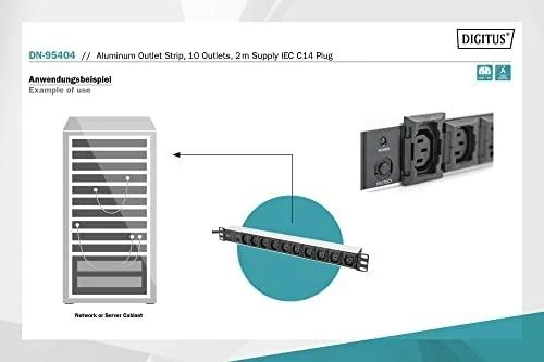 Assmann Electronic DIGITUS 19 colių išėjimo juostelė 10x juodas 10A 2500W Alu profilio apsauga nuo perkrovos C14 kištukas