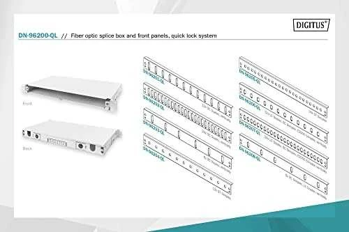 „Digitus“ optinio pluošto sujungimo dėžutės priekinis skydelis, greitas užraktas, 12x SC DX, 1U | DN-96200-QL | Pilkas