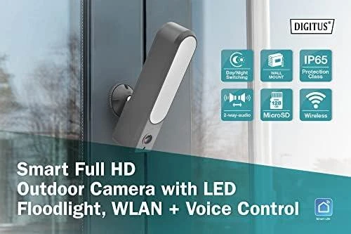 Digitus Skaitmenas | Išmanioji „Full HD“ lauko kamera su LED prožektoriumi, WLAN + valdymas balsu | DN-18602
