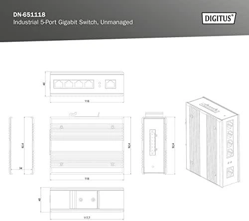 Šakotuvas Digitus INDUSTRIAL 5-PORT GIGABITSWITCH - DIN RAIL EXTENDED TEMP RANGE