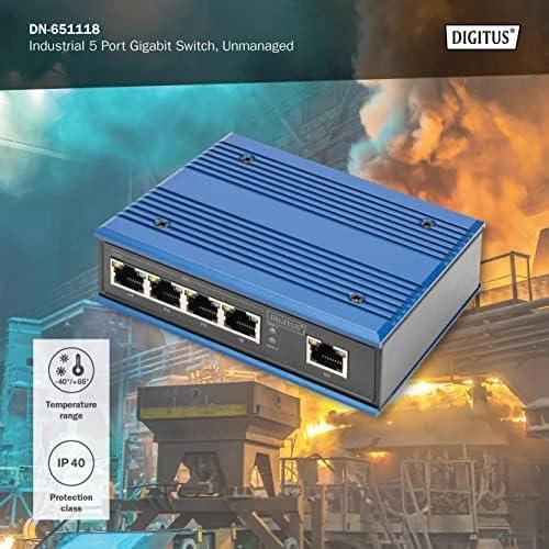 Šakotuvas Digitus INDUSTRIAL 5-PORT GIGABITSWITCH - DIN RAIL EXTENDED TEMP RANGE