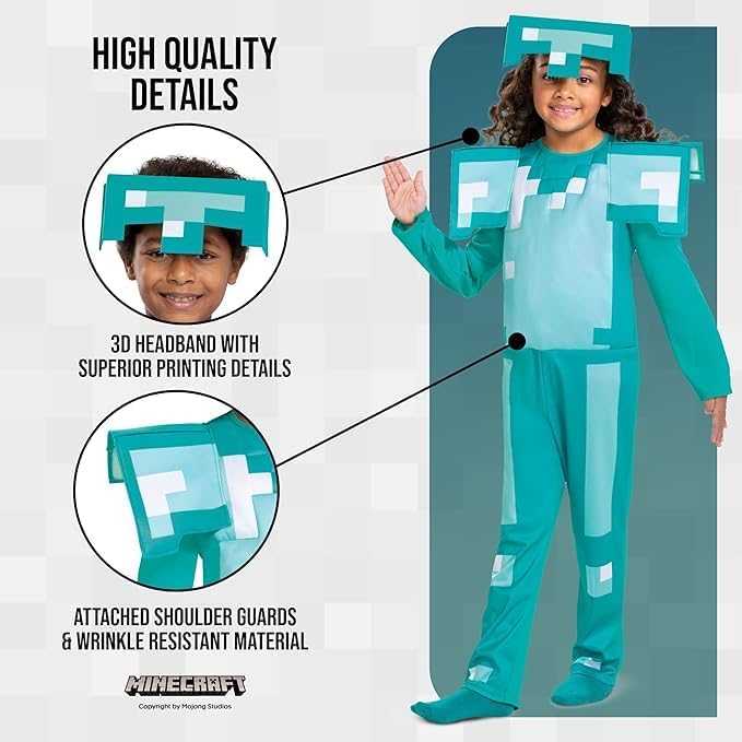 Disguise Minecraft kostiumas, karnavalinis kostiumas deimantiniai šarvai 127-136 cm (7-8 metų amžiaus)