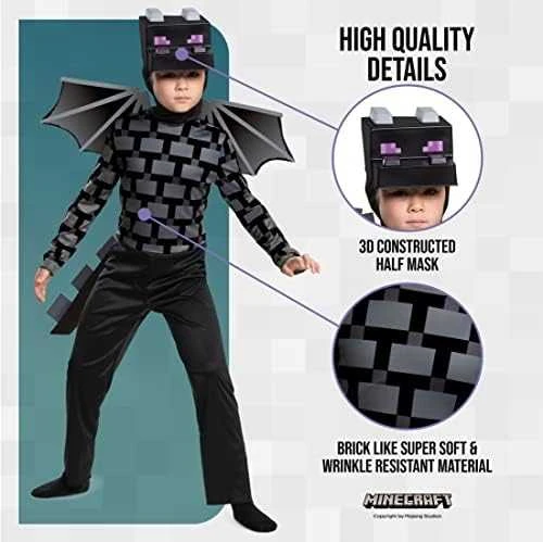 Disguise Minecraft karnavalinis kostiumas berniukui Ender Dragon Ender Dragon kostiumo kaukė 110-122 cm (4-6 metai)
