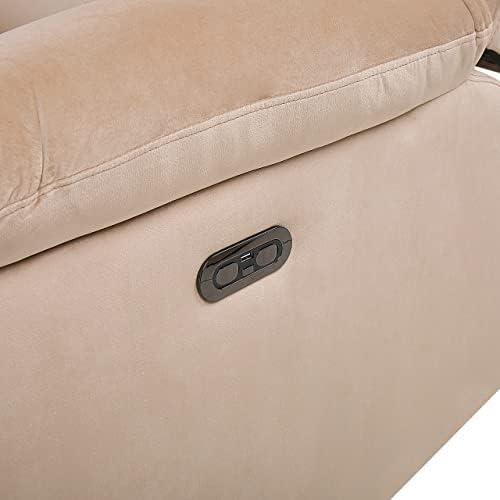 Beliani Dvivietė sofa su elektrine relaksacijos funkcija BERGEN veliūrinė šviesiai smėlio spalvos su USB prievadu