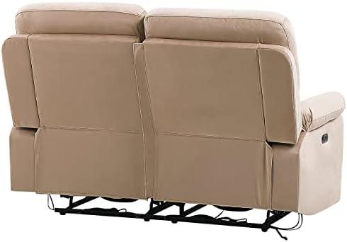 Beliani Dvivietė sofa su elektrine relaksacijos funkcija BERGEN veliūrinė šviesiai smėlio spalvos su USB prievadu
