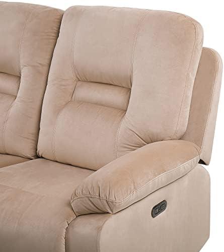 Beliani Dvivietė sofa su elektrine relaksacijos funkcija BERGEN veliūrinė šviesiai smėlio spalvos su USB prievadu
