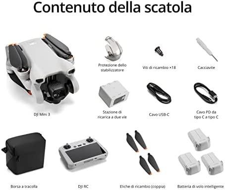 Dronas DJI Mini 3 Fly More Combo su DJI RC valdymo pultu ir papildomais aksesuarais