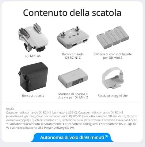 Dronas  DJI Mini 4K Fly More Combo su DJI  RC-N1C valdymo pultu