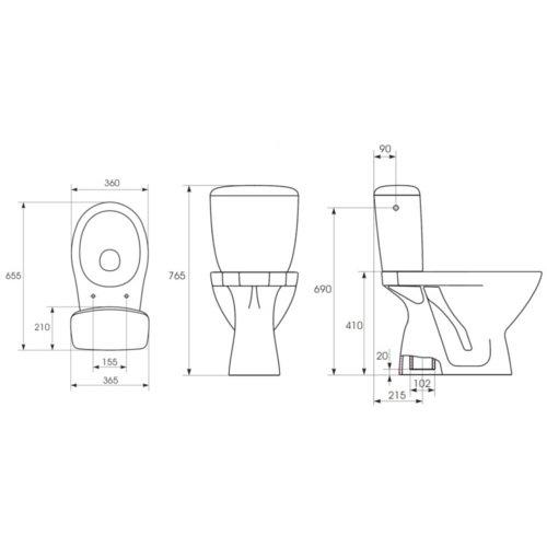 Pastatomas WC Cersanit, Kaskada su dangčiu, vertikalus pajungimas