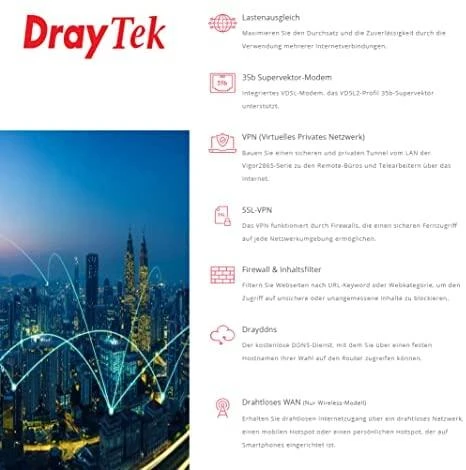 DrayTek Vigor 2865 supervektoriaus modemo saugos ugniasienės VPN maršrutizatorius priedas-B