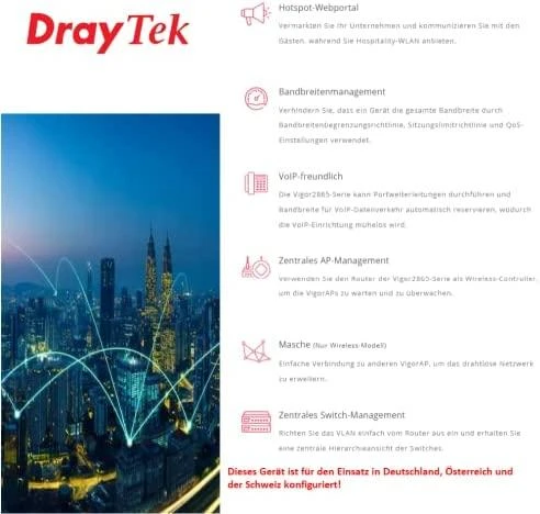 Carruzzo DrayTek Vigor 2865ax belaidis maršrutizatorius Gigabitinis eternetas Dviguba juosta (2,4 GHz / 5 GHz) Balta