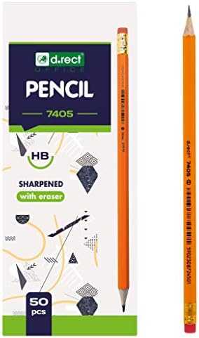 Išversta produkto antraštė: D.Rect Pieštukas HB 7405 medinis su trintuku (50 vnt.) D.RECT