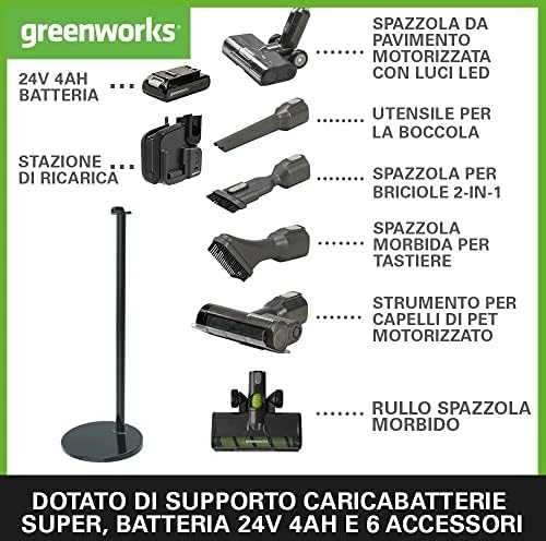 Akumuliatorinis dulkių siurblys Greenworks GD24SVK4DG; 24 V; 1x4,0 Ah akum.