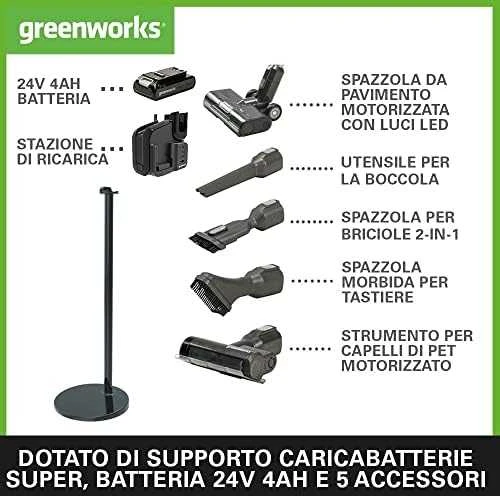 Akumuliatorinis dulkių siurblys Greenworks GD24SVK4S; 24 V; 1x4,0 Ah akum.