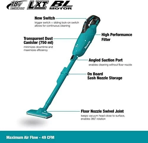 Makita DCL280FZ Akumuliatorinis dulkių siurblys 18 V Li-ion, BL-motor, Be akumuliatorių ir kroviklio!