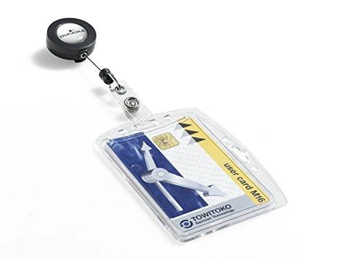 Kabės DURABLE ID kortelių laikiklis su traukimo mechanizmu 54x85 mm, 10 vnt