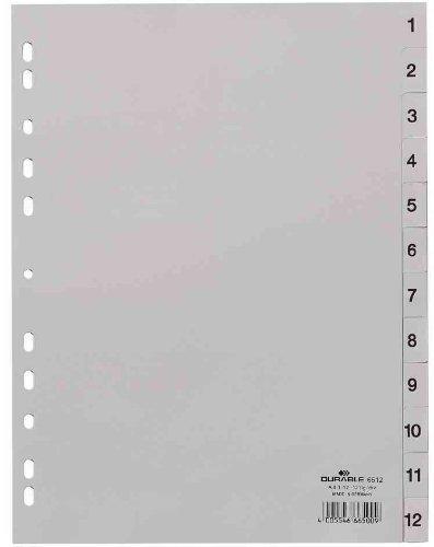 Laikiklis DURABLE Zahlenregister A4 1-12 PP volldeck. grau